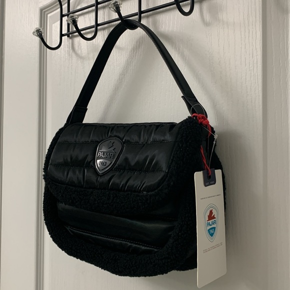Pajar Quilted Puffer Crossbody Bag with Black Sherpa Border - Picture 7 of 17